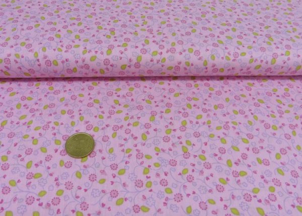 Nayla cotton poplin pink fabric with small flowers